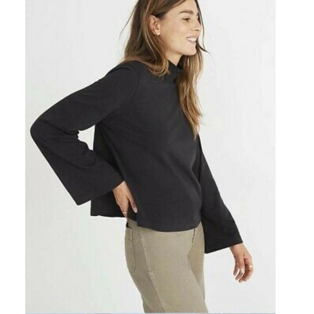 Madewell Maroon Mock Neck Wide Sleeve Top